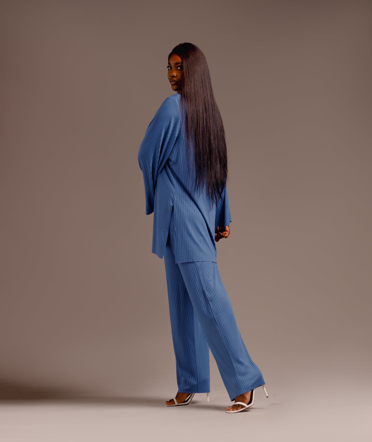 CURBAN Boat-Neck Facade-Pleat Co-Ord | Blue