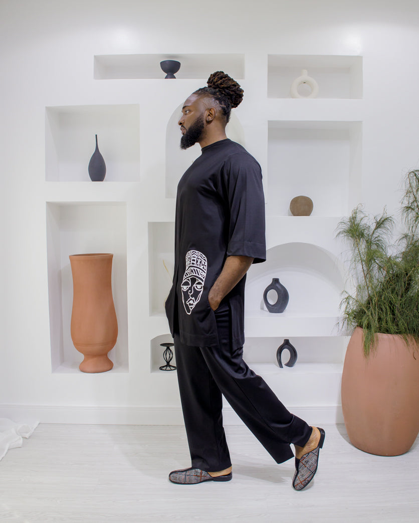 Curban Black Afrocentric Slit-Tunic Two Piece Menswear
