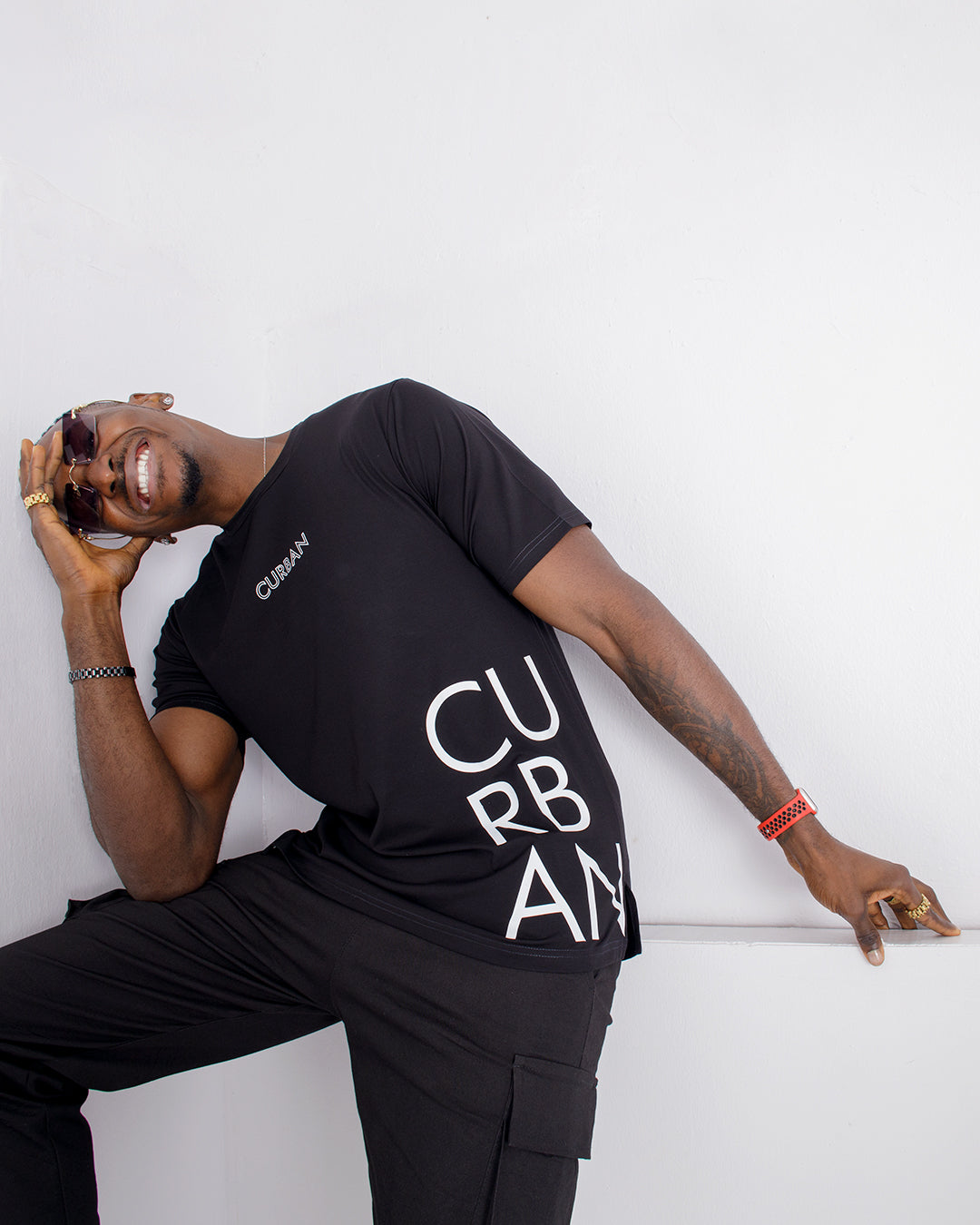 CURBAN Side Slogan Oversized Male T-Shirt | Black